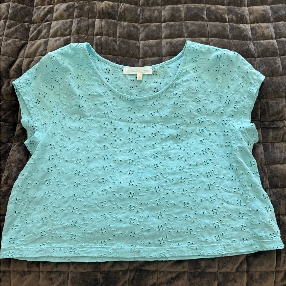LoveShackFancy Light Blue Eyelet Crop Top